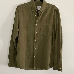 Zara Relaxed Fit Button Down NWT soft olive green